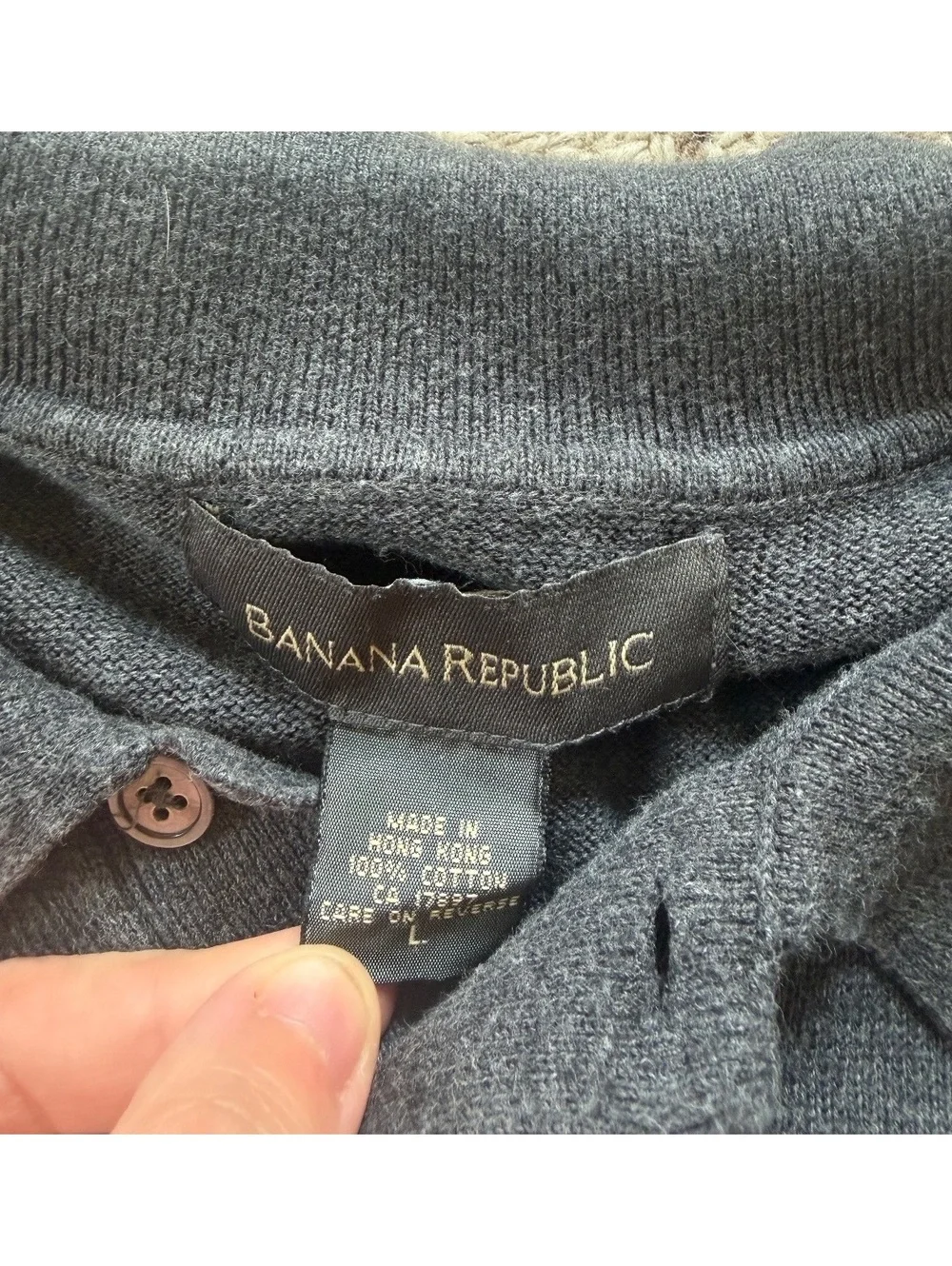 Mens Banana Republic cotton gray long sleeve polo preppy minimalist quiet luxury